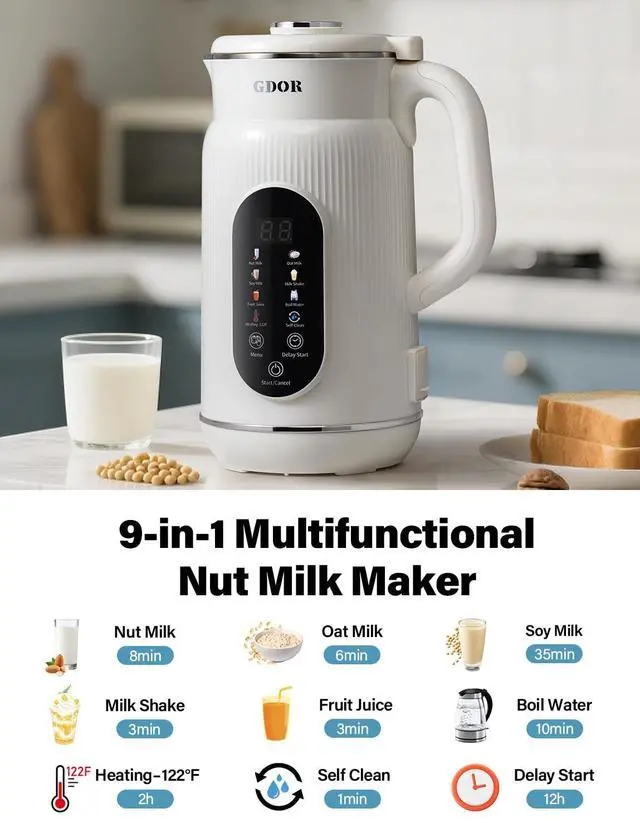 Alt view image 2 of 7 - 42oz Smart Nut Milk Maker, 9-in-1 Plant Milk Machine for Almond, Oat, Soy, Juice & Smoothie, Large Touch Display Blender with Keep Warm, Boil Water, 12H Delay and Self-Cleaning