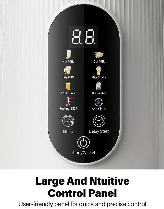 Alt view image 6 of 7 - 42oz Smart Nut Milk Maker, 9-in-1 Plant Milk Machine for Almond, Oat, Soy, Juice & Smoothie, Large Touch Display Blender with Keep Warm, Boil Water, 12H Delay and Self-Cleaning