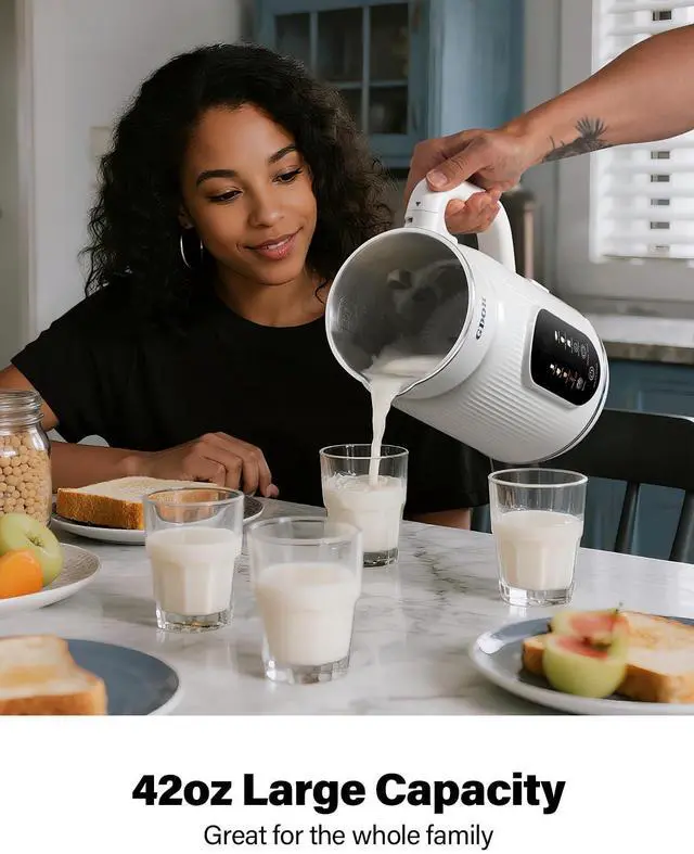 Alt view image 7 of 7 - 42oz Smart Nut Milk Maker, 9-in-1 Plant Milk Machine for Almond, Oat, Soy, Juice & Smoothie, Large Touch Display Blender with Keep Warm, Boil Water, 12H Delay and Self-Cleaning