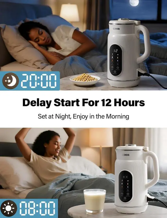 Alt view image 5 of 7 - 42oz Smart Nut Milk Maker, 9-in-1 Plant Milk Machine for Almond, Oat, Soy, Juice & Smoothie, Large Touch Display Blender with Keep Warm, Boil Water, 12H Delay and Self-Cleaning