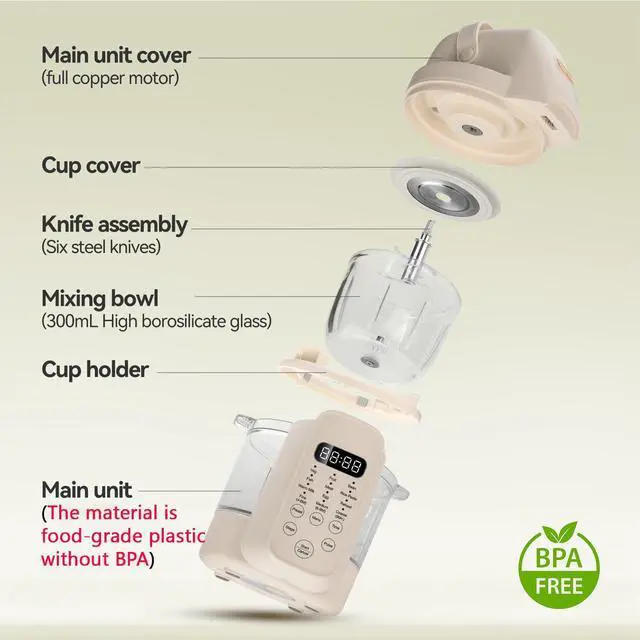 Alt view image 3 of 7 - Glass Baby Food Maker, One Step Baby Food Processor Steamer Puree Blender Grinder Mills Machine, Auto Cooking & Grinding for Healthy Homemade Baby Food with 3 Age Stages, BPA-Free