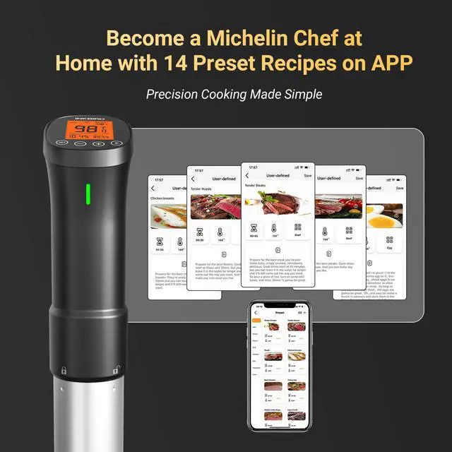Alt view image 3 of 7 - 2.4G WIFI Sous Vide Cooker Sous Vide Machine with APP Control, 1000 Watts Immersion Circulator with APP Recipes Timer Alarm Mobile Notification, 3D Water Fast Heating Ultra-Quiet