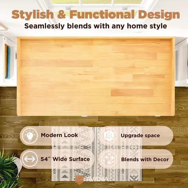 Alt view image 3 of 3 - (100% Natural Solid Wood Washer Dryer Countertop Oak Pine Laundry Countertop with Raised Edges, 54 x 27.5 Counter Top for Washer and Dryer, Laundry Room Organizer & Tabletop