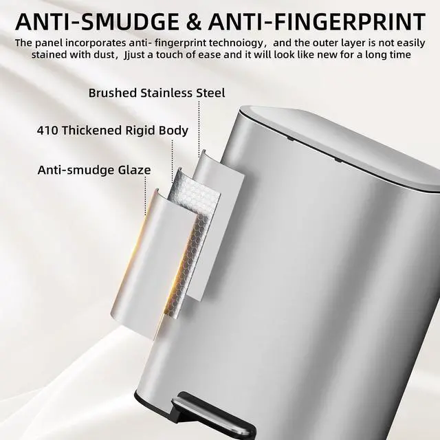 Alt view image 4 of 7 - 5.3 Gallon Kitchen Trash Can with Lid, Heavy Duty Hands-Free Stainless Steel Commercial Step Trash Bin with Removable Inner Bucket, Pedal Rubbish Bin for Home Office and Kitchen, 20L/5.3Gal