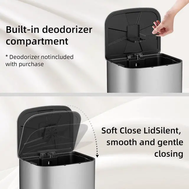 Alt view image 5 of 7 - 5.3 Gallon Kitchen Trash Can with Lid, Heavy Duty Hands-Free Stainless Steel Commercial Step Trash Bin with Removable Inner Bucket, Pedal Rubbish Bin for Home Office and Kitchen, 20L/5.3Gal