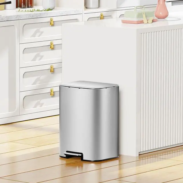 Alt view image 6 of 7 - 5.3 Gallon Kitchen Trash Can with Lid, Heavy Duty Hands-Free Stainless Steel Commercial Step Trash Bin with Removable Inner Bucket, Pedal Rubbish Bin for Home Office and Kitchen, 20L/5.3Gal