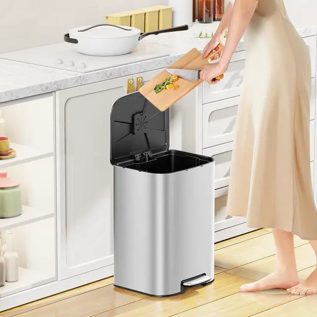 Alt view image 7 of 7 - 5.3 Gallon Kitchen Trash Can with Lid, Heavy Duty Hands-Free Stainless Steel Commercial Step Trash Bin with Removable Inner Bucket, Pedal Rubbish Bin for Home Office and Kitchen, 20L/5.3Gal