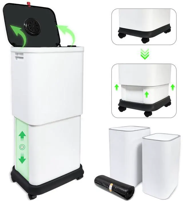 Main image of 13 Gallon Trash Can with Lid, 25-45 L Altitude Variable Bin, Garbage Can with Wheels for Kitchen, Bathroom, Bedroom, Office, Two Space-Saving Small Waste Bin and Garbage Bag