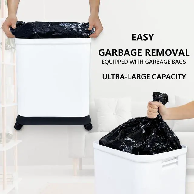 Alt view image 5 of 7 - 13 Gallon Trash Can with Lid, 25-45 L Altitude Variable Bin, Garbage Can with Wheels for Kitchen, Bathroom, Bedroom, Office, Two Space-Saving Small Waste Bin and Garbage Bag