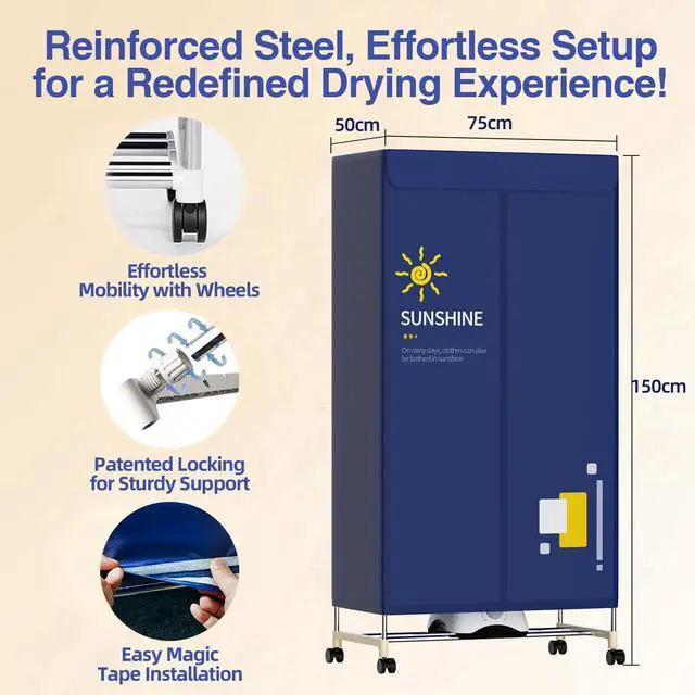 Alt view image 5 of 7 - Portable Clothes Dryer, 1000W Drying Machine for Laundry Double Layers Portable Dryer Stainless Steel Mini Dryer for Apartments Home Dorms Travel RVs with Timer and Fabric Cover