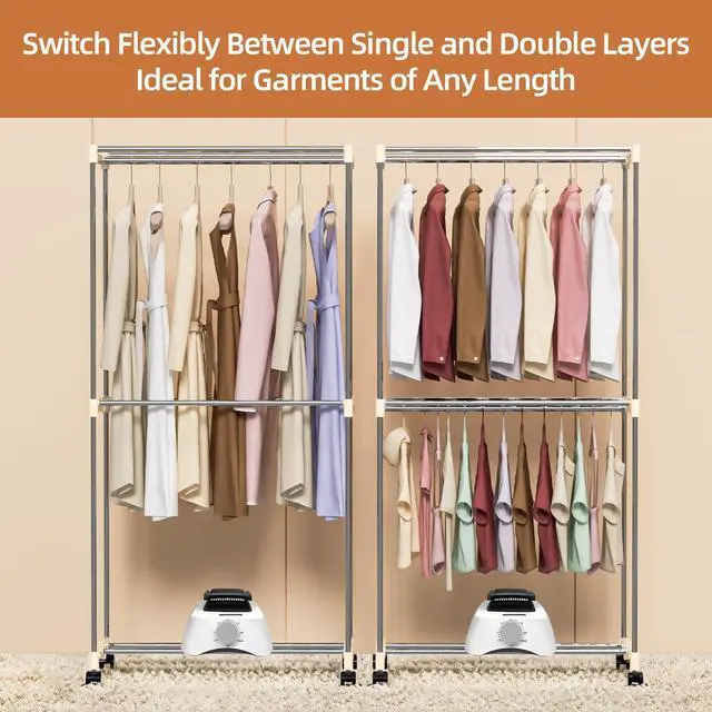 Alt view image 4 of 7 - Portable Clothes Dryer, 1000W Drying Machine for Laundry Double Layers Portable Dryer Stainless Steel Mini Dryer for Apartments Home Dorms Travel RVs with Timer and Fabric Cover