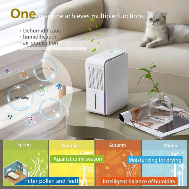 Alt view image 4 of 7 - 3 in 1 Dehumidifier, Humidifier & Air Filtration & aroma diffuser combo - 39Oz, Auto Humidity Control,Quiet, 27dbmultifuctional colorful mist,for Bedroom/bathroom/home/basement/RV(350 sq.ft)