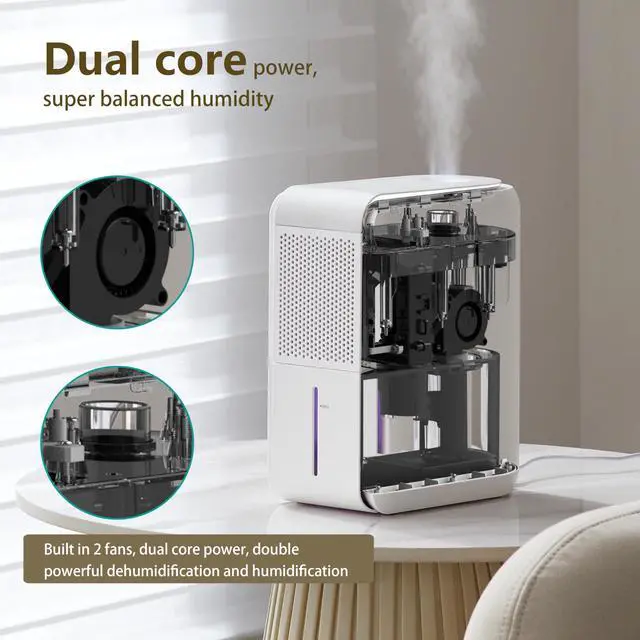 Alt view image 5 of 7 - 3 in 1 Dehumidifier, Humidifier & Air Filtration & aroma diffuser combo - 39Oz, Auto Humidity Control,Quiet, 27dbmultifuctional colorful mist,for Bedroom/bathroom/home/basement/RV(350 sq.ft)