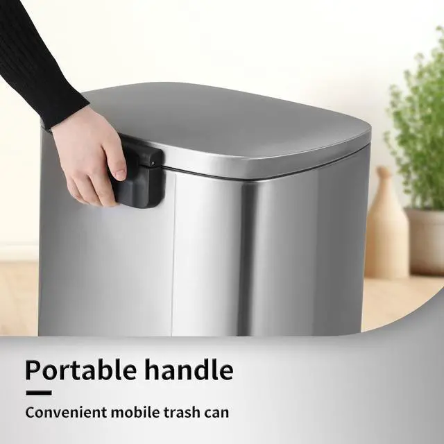 Alt view image 2 of 4 - 13.2+1.3 Gallon Trash Can Combo Set, Stainless Steel Garbage Bin with Pedal, Removable Inner Waste Bucket, Anti-Fingerprint, Soft-Close Locking Lid Dustbin for Kitchen, Bathroom, Office