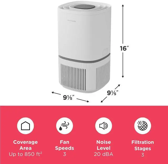 Alt view image 2 of 7 - PureA300 HEPA Air Purifier for Small Bedrooms, Covers up to 850 Sq. Ft., 3-Stage Filtration, Energy Star Certification, Air Quality Monitoring, Smart Mode, Ultra Quiet, White