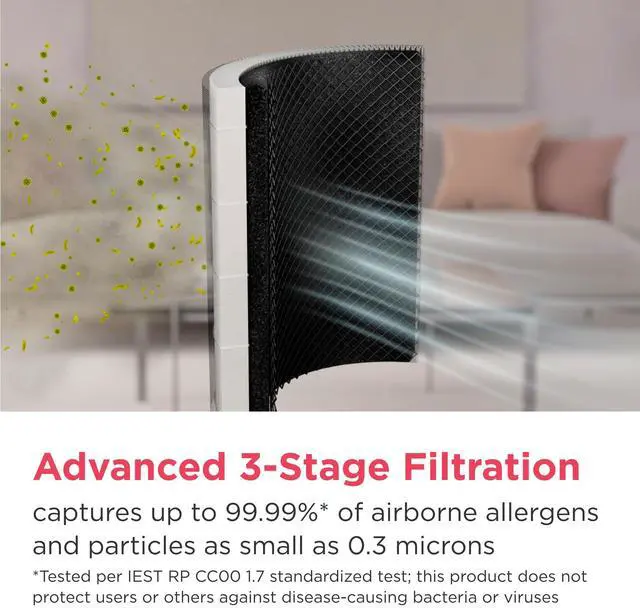 Alt view image 6 of 7 - PureA300 HEPA Air Purifier for Small Bedrooms, Covers up to 850 Sq. Ft., 3-Stage Filtration, Energy Star Certification, Air Quality Monitoring, Smart Mode, Ultra Quiet, White