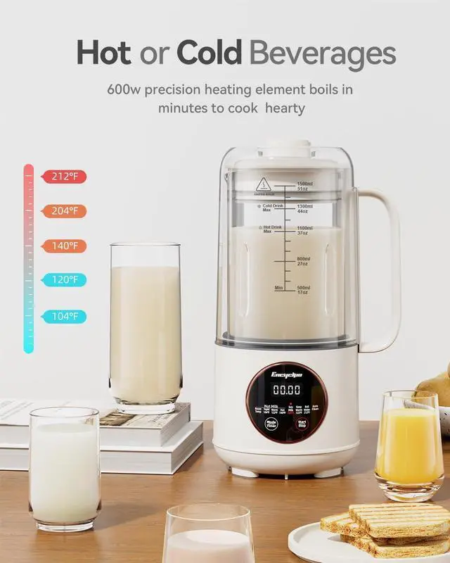 Alt view image 4 of 7 - Nut Milk Maker, 50oz Automatic Soy Milk Maker with Spin Clean Brush and Nut Milk Bag, Homemade Plant-Based Oat Milk Machine with Auto Clean, Boil Water, Delay Start, Keep Warm, white