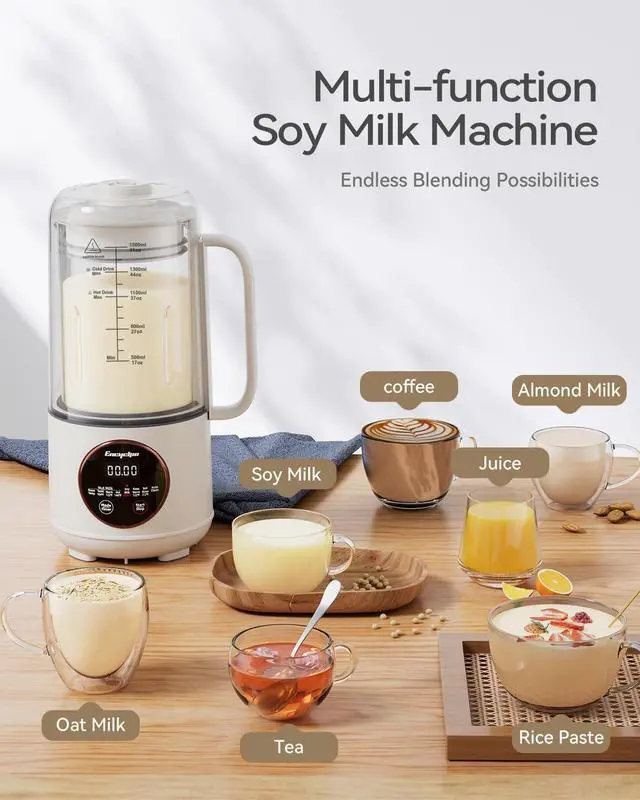 Alt view image 6 of 7 - Nut Milk Maker, 50oz Automatic Soy Milk Maker with Spin Clean Brush and Nut Milk Bag, Homemade Plant-Based Oat Milk Machine with Auto Clean, Boil Water, Delay Start, Keep Warm, white