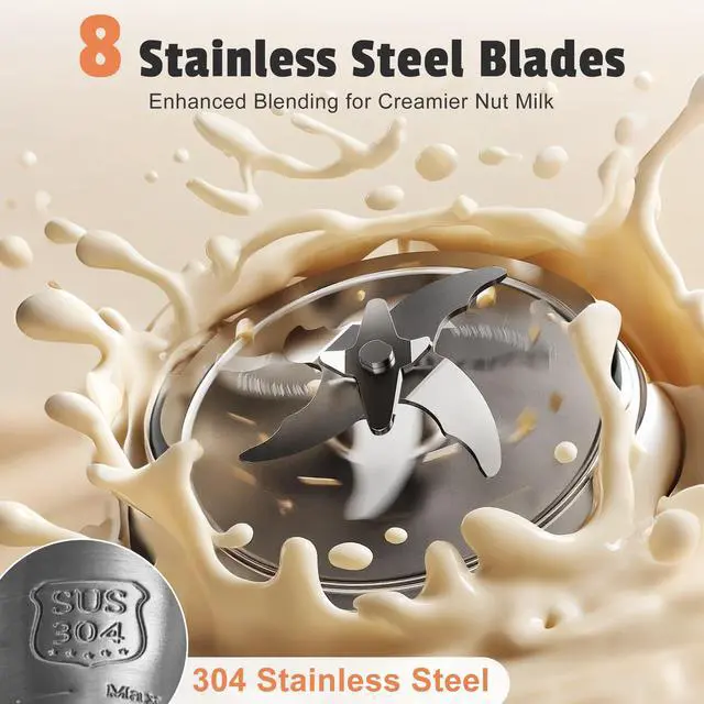 Alt view image 4 of 7 - 8 in 1 Automatic Nut Milk Maker - 20oz Soy Milk Maker for Homemade Nut Milk,Oat Milk,Soymilk,Almond Milk,Plant Based Milk,Rice Paste,Juice,Milk Shake,Boil Water with Auto-Clean & Timer