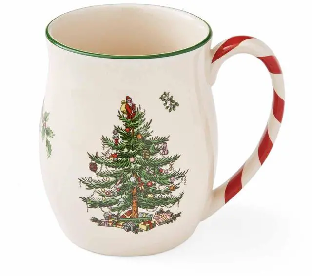 Alt view image 2 of 7 - Spode Christmas Tree 14 oz Holiday Mugs (Set of 4) - Festive Coffee Cups with Peppermint Candy Cane Handle, Stoneware Christmas Drinkware Ideal for Hot Cocoa, Holiday Tea & Winter Beverages