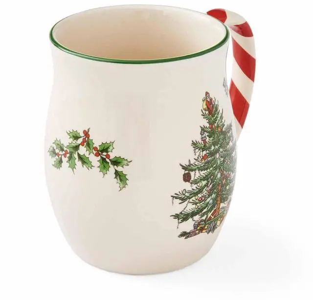 Alt view image 3 of 7 - Spode Christmas Tree 14 oz Holiday Mugs (Set of 4) - Festive Coffee Cups with Peppermint Candy Cane Handle, Stoneware Christmas Drinkware Ideal for Hot Cocoa, Holiday Tea & Winter Beverages