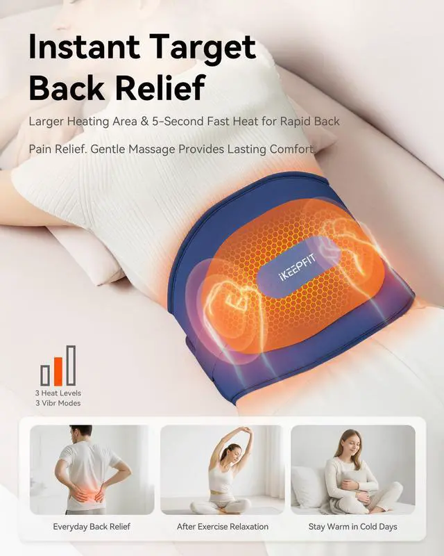 Alt view image 2 of 7 - Heating Pad for Back Pain Relief: MAXwarm® 3.0, Portable Cordless Heat Pad with Massager for Period Cramps, 8000mAh Large Battery, FSA Eligible HSA, Christmas Gift for Women Men 90-310 lbs