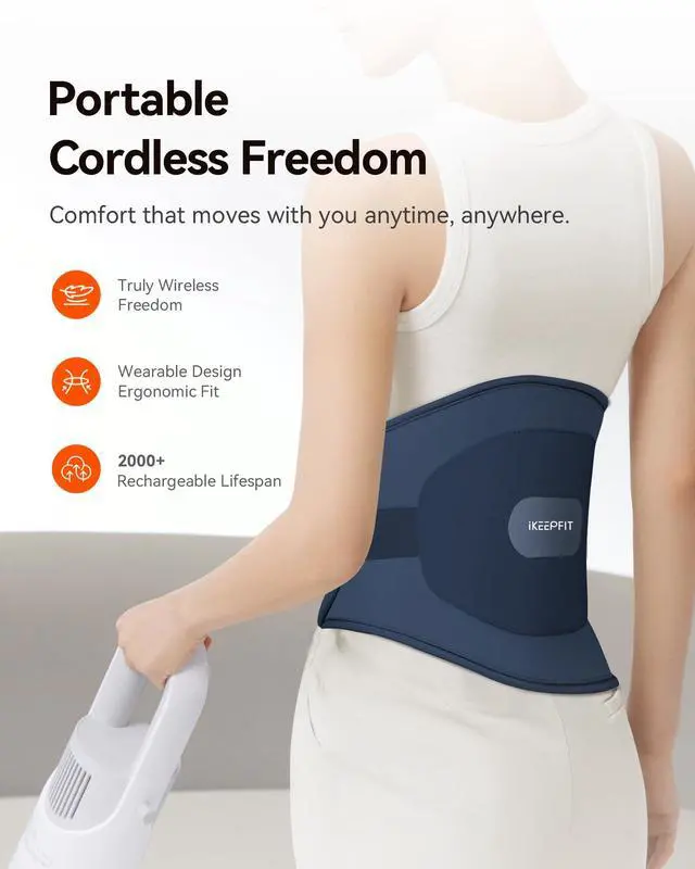 Alt view image 3 of 7 - Heating Pad for Back Pain Relief: MAXwarm® 3.0, Portable Cordless Heat Pad with Massager for Period Cramps, 8000mAh Large Battery, FSA Eligible HSA, Christmas Gift for Women Men 90-310 lbs