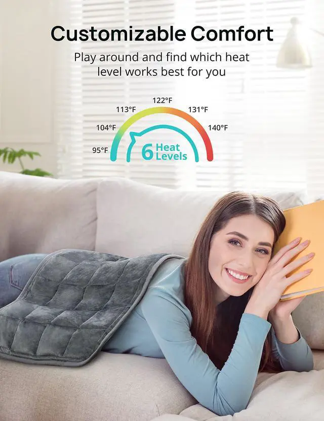 Alt view image 4 of 7 - Weighted Heating Pad 17''x 33" XXXL Electric Heating Pad for Back Pain Relief, 5LBS with 6 Heat Settings 2H Auto-Off Heat Pad for Shoulder Arms Legs Cramps Washable