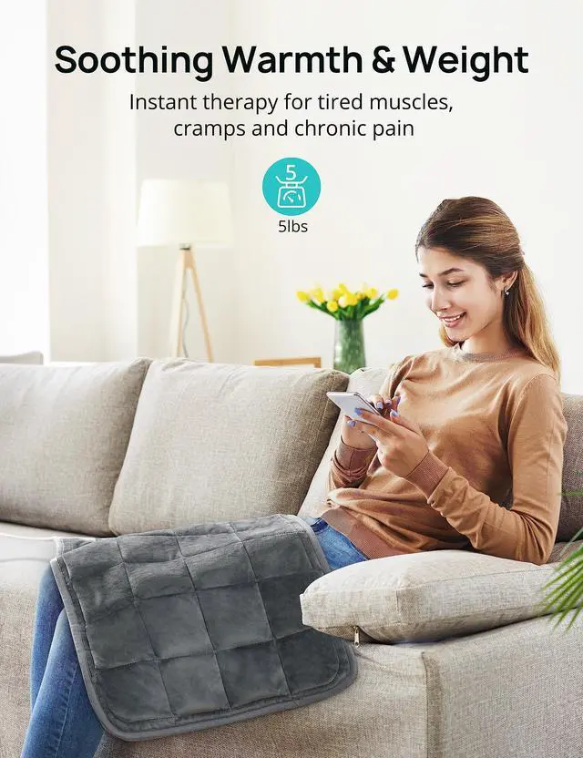 Alt view image 2 of 7 - Weighted Heating Pad 17''x 33" XXXL Electric Heating Pad for Back Pain Relief, 5LBS with 6 Heat Settings 2H Auto-Off Heat Pad for Shoulder Arms Legs Cramps Washable