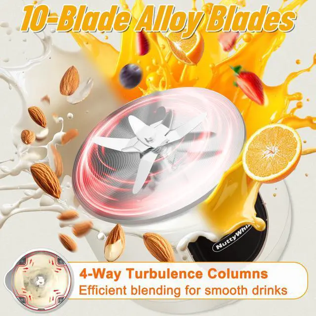 Alt view image 4 of 7 - 10-in-1 Nut Milk Maker Machine,10 Blade 42oz Homemade Almond, Soy, Oat, Juice, Plant-Based and Dairy Free Beverages,Automatic Almond Milk Maker, LED Panel/Delay Start/Keep Warm/Boil Water/Self Clean