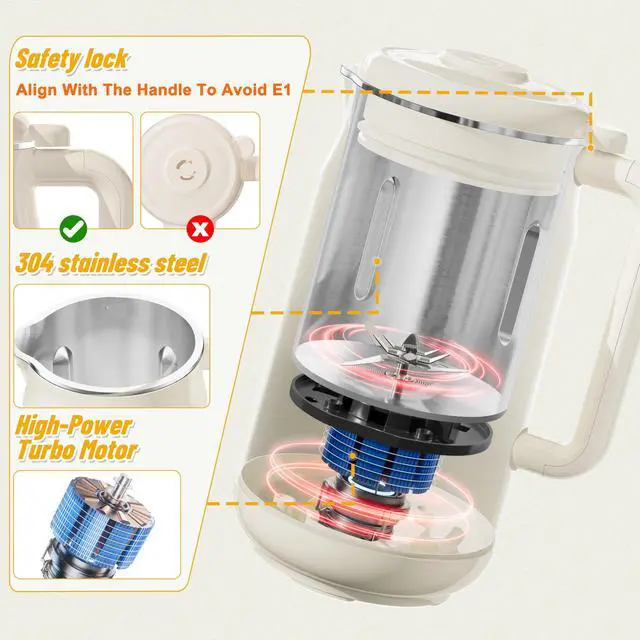 Alt view image 5 of 7 - 10-in-1 Nut Milk Maker Machine,10 Blade 42oz Homemade Almond, Soy, Oat, Juice, Plant-Based and Dairy Free Beverages,Automatic Almond Milk Maker, LED Panel/Delay Start/Keep Warm/Boil Water/Self Clean