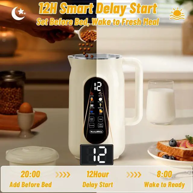 Alt view image 7 of 7 - 10-in-1 Nut Milk Maker Machine,10 Blade 42oz Homemade Almond, Soy, Oat, Juice, Plant-Based and Dairy Free Beverages,Automatic Almond Milk Maker, LED Panel/Delay Start/Keep Warm/Boil Water/Self Clean