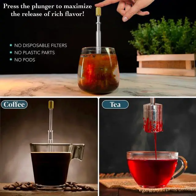 Alt view image 2 of 4 - Original Coffee & Tea Maker Portable Stainless Steel Micro French Press Patented 3-in-1 Technology for Hot, Iced & Cold Brew Perfect for Home, Camping & Travel