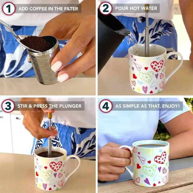 Alt view image 4 of 4 - Original Coffee & Tea Maker Portable Stainless Steel Micro French Press Patented 3-in-1 Technology for Hot, Iced & Cold Brew Perfect for Home, Camping & Travel