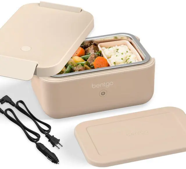 Main image of Heat - Electric Lunch Box - Portable Food Warmer for Adults, Heated Lunch Box for Work, Travel, School & On the Go, Plug Into Wall or Car, Ideal for Ages 14+, 12V/24V & 120V Cords (Latte)