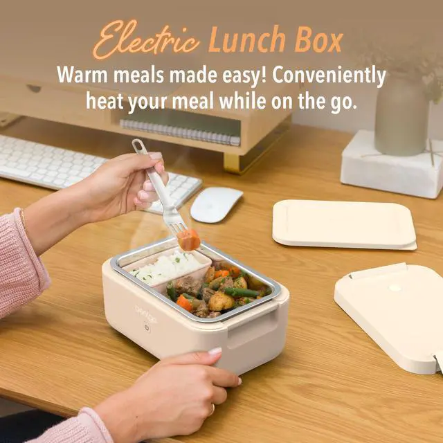 Alt view image 2 of 7 - Heat - Electric Lunch Box - Portable Food Warmer for Adults, Heated Lunch Box for Work, Travel, School & On the Go, Plug Into Wall or Car, Ideal for Ages 14+, 12V/24V & 120V Cords (Latte)