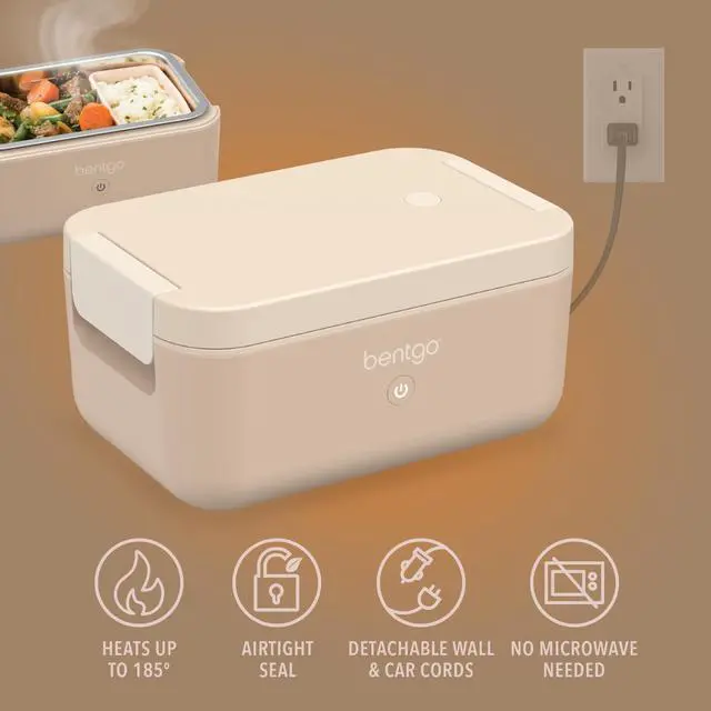 Alt view image 3 of 7 - Heat - Electric Lunch Box - Portable Food Warmer for Adults, Heated Lunch Box for Work, Travel, School & On the Go, Plug Into Wall or Car, Ideal for Ages 14+, 12V/24V & 120V Cords (Latte)