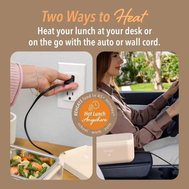 Alt view image 4 of 7 - Heat - Electric Lunch Box - Portable Food Warmer for Adults, Heated Lunch Box for Work, Travel, School & On the Go, Plug Into Wall or Car, Ideal for Ages 14+, 12V/24V & 120V Cords (Latte)