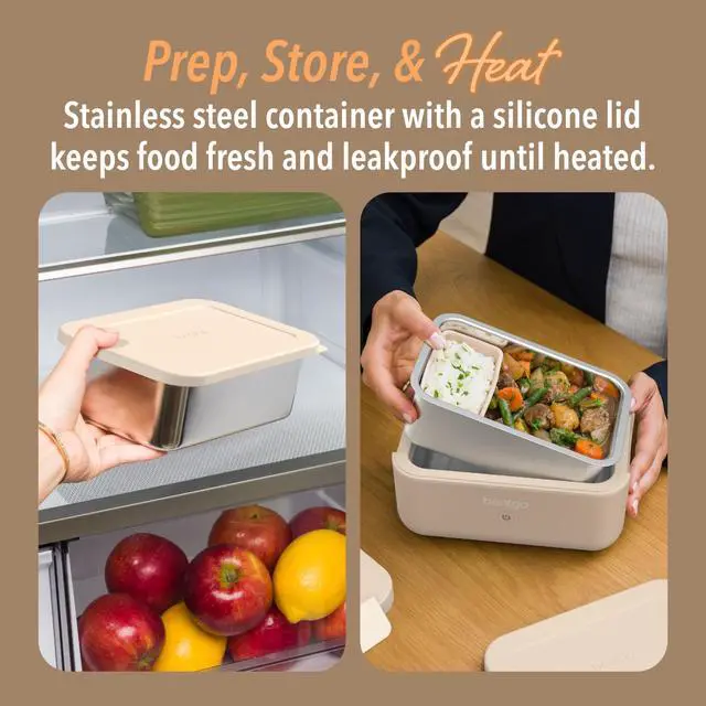 Alt view image 5 of 7 - Heat - Electric Lunch Box - Portable Food Warmer for Adults, Heated Lunch Box for Work, Travel, School & On the Go, Plug Into Wall or Car, Ideal for Ages 14+, 12V/24V & 120V Cords (Latte)