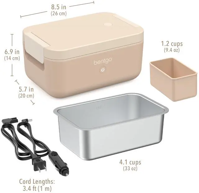 Alt view image 7 of 7 - Heat - Electric Lunch Box - Portable Food Warmer for Adults, Heated Lunch Box for Work, Travel, School & On the Go, Plug Into Wall or Car, Ideal for Ages 14+, 12V/24V & 120V Cords (Latte)