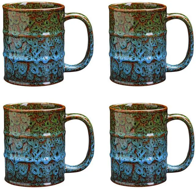 Main image of Ceramic 20 oz Tea Cup - Large Coffee Mug for Office and Home - Dishwasher and Microwave Safe (4, Green and Blue)