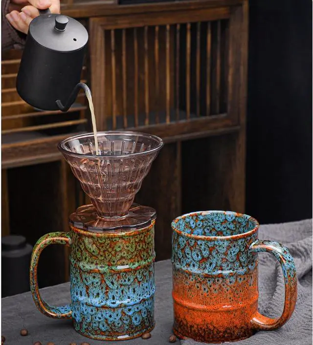 Alt view image 6 of 7 - Ceramic 20 oz Tea Cup - Large Coffee Mug for Office and Home - Dishwasher and Microwave Safe (4, Green and Blue)