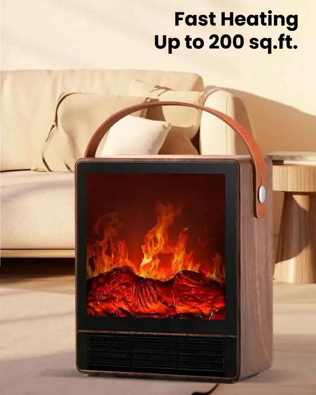 Alt view image 6 of 6 - Electric Fireplace Heater with 3D Realistic Flame, 1500W/750W Adjustable Space Heater, Double Safety Protection, Walnut Wood Finish Portable Indoor Fireplace for Home & Office Christmas Decoration