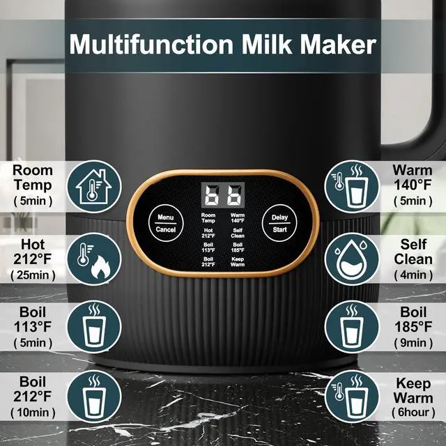 Alt view image 2 of 7 - 8 in 1 Nut Milk Maker, 8 Blade 35oz Homemade Almond, Oat, Coconut, Soy, Plant Based Milks and Non Dairy Beverages, Soy Milk Maker Machine with Delay Start/Keep Warm/Self-Cleaning/Boil Water