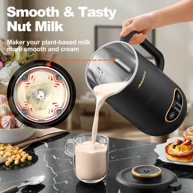 Alt view image 3 of 7 - 8 in 1 Nut Milk Maker, 8 Blade 35oz Homemade Almond, Oat, Coconut, Soy, Plant Based Milks and Non Dairy Beverages, Soy Milk Maker Machine with Delay Start/Keep Warm/Self-Cleaning/Boil Water