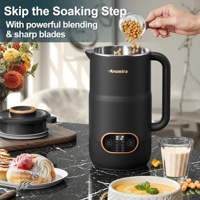Alt view image 5 of 7 - 8 in 1 Nut Milk Maker, 8 Blade 35oz Homemade Almond, Oat, Coconut, Soy, Plant Based Milks and Non Dairy Beverages, Soy Milk Maker Machine with Delay Start/Keep Warm/Self-Cleaning/Boil Water
