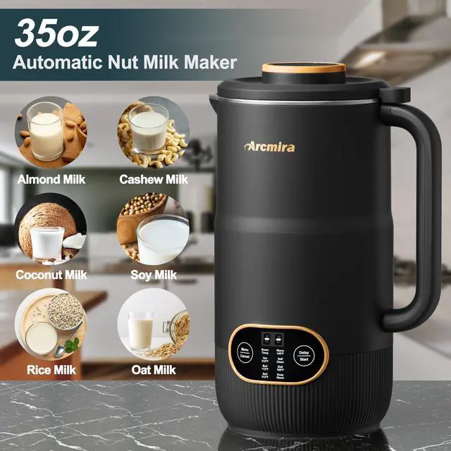 Alt view image 4 of 7 - 8 in 1 Nut Milk Maker, 8 Blade 35oz Homemade Almond, Oat, Coconut, Soy, Plant Based Milks and Non Dairy Beverages, Soy Milk Maker Machine with Delay Start/Keep Warm/Self-Cleaning/Boil Water