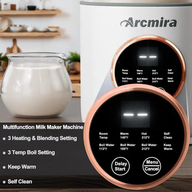 Alt view image 4 of 7 - 8 in 1 Automatic Nut Milk Maker, 10 Blade 35 oz Homemade Oat, Soy, Plant-Based and Dairy Free Beverages, Almond Milk Maker with Delay Start/Keep Warm/Boil Water, Soy Milk Maker with Nut Milk Bag