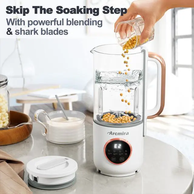 Alt view image 2 of 7 - 8 in 1 Automatic Nut Milk Maker, 10 Blade 35 oz Homemade Oat, Soy, Plant-Based and Dairy Free Beverages, Almond Milk Maker with Delay Start/Keep Warm/Boil Water, Soy Milk Maker with Nut Milk Bag