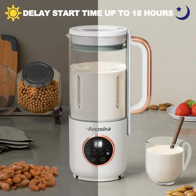 Alt view image 6 of 7 - 8 in 1 Automatic Nut Milk Maker, 10 Blade 35 oz Homemade Oat, Soy, Plant-Based and Dairy Free Beverages, Almond Milk Maker with Delay Start/Keep Warm/Boil Water, Soy Milk Maker with Nut Milk Bag
